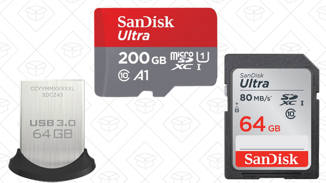 Sandisk Ultra 64GB Micro SDXC UHS-I Card with Adapter | $15 | AmazonSandisk Ultra 128GB MicroSDXC UHS-I Card with Adapter | $30 | AmazonSandisk Ultra 200GB Micro SDXC UHS-I Card with Adapter | $50 | AmazonSanDisk 64GB Ultra SDXC UHS-I Memory Card | $18 | AmazonSanDisk Ultra Fit 64GB USB 3.0 Flash Drive | $16 | AmazonSanDisk Ultra Fit 128GB USB 3.0 Flash Drive | $26 | Amazon